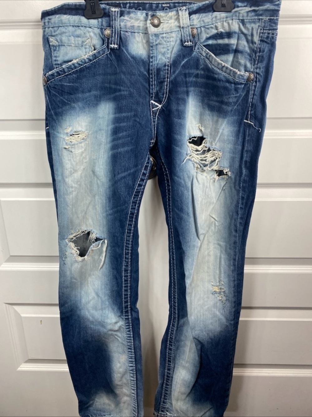 Rivet De Cru Jeans Men 36x33 Blue Denim Straight Leg Loose Distressed Acid Wash